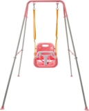 EVERGOODS Toddler Swing Heavy-Duty Kid Swing with Safety Harness, 158CM Folding Swing Set, Outdoor Garden or Home Play Equipment, Children Indoor Swings for 3-in-1 Toddler Swing Set (Pink)