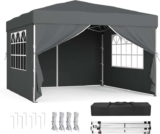 EXCLUSIVESongmics 3m x 3m Pop Up Gazebo with Sides & Carry Bag (Dark Grey / Beige) W/Code