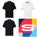 EXCLUSIVETed Baker House Check Jacquard Polo Shirt in black, navy & white With Code