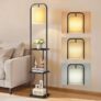 EXCLUSIVEVASAGLE Floor Lamp with 3 Shelves, Standing Lamp with LED Bulb, Foot Switch, Fabric Lampshade With Code
