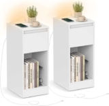 EXCLUSIVEVasagle Set of 2 Slim Bedside Tables with USB Charging Station & Adjustable LED Lights (White / Black / Beige) W/Code