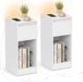 EXCLUSIVEVasagle Set of 2 Slim Bedside Tables with USB Charging Station & Adjustable LED Lights (White / Black / Beige) W/Code