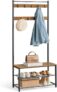 EXCLUSIVEVasagle Steel Framed Coat Rack with Shoe Storage Bench (Honey Brown & Black / Greige & Black / Oak & White) W/Code