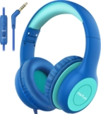 EarFun Kids Headphones, Wired Headphones for Kids with Mic 85/94dB Volume Limit, Sharing Function, Stereo Sound Adjustable Headband Children Headphones for School/Travel/Tablet, Blue Green