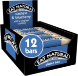 Eat Natural Cashew & Blueberry Bars with Yoghurt Coating, 12 x 40g Gluten Free Fruit & Nut Snacks, High Fibre, Breakfast & Lunchbox Treats, Bulk Multipack, Delicious On-the-Go Snack Bars