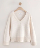 Ecru / Black / Chocolate Brown Ribbed V-Neck Knitted Jumper – Select Sizes Free C&C