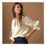 Ecru Linen Blend Tufty Jacquard Long Sleeve Blouse
