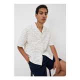 Ecru Square Embroidered Short Sleeve Shirt