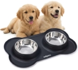 Edipets Dog Bowls, Double Stainless Steel, Removable Bowls, Non-Slip Silicone Mat, Non-Skid (M Size – 480 gr, Black)