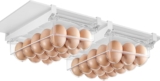 Egg Storage Drawer Double Layer Pull-Out Fridge Organizer with Handle, Transparent Under-Shelf Drawer for Eggs, Fruits, Vegetables, Meat, Space-Saving Refrigerator Storage