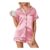 Ekouaer Ladies Silk Satin Pajama Set, Short Sleeve, Pink XXL