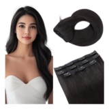 Elailite Clip-in Remy Hair Extensions 1B Natural Black 22in 3pcs