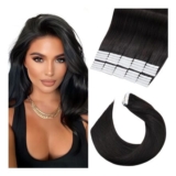 Elailite Tape-in Hair Extensions, 40 Pcs, Remy, 12-Inch Natural Black