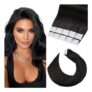 Elailite Tape-in Hair Extensions, 40 Pcs, Remy, 12-Inch Natural Black