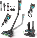 Eleckeys Cordless Vacuum Cleaner,650W 55KPa Powerful Suction Lightweight Vacuum Cleaner with 65Mins Runtime,180 Foldable Wand & Charging Base,Self-Standing Stick Vacuum for Hard Floor Carpet Pet Hair
