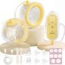 Electric Breast Pump, Wearable Pump with 4 Modes 12 Levels 300mmHg Suction, Portable Rechargeable Double Breast Pump 21/24mm Flange for New Nursing Mothers at Office in Public Work Travel