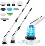 Electric Spin Scrubber – Cordless Power Scrubber with 9 Replaceable Brush Heads, Adjustable Extension Arm & 2 Speeds for Effortless Cleaning of Floors, Tubs, Tiles, and Toilets