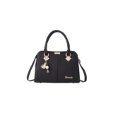 Elegant Lychee Grain Top Handbag with Cute Pendants