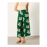 Eliza Tonal Leaves Green Wide Leg Cropped Trouser