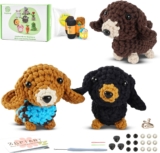 ElysiumEq Crochet Kits for Beginners Adults, Beginners Crochet Kit, Crochet Gifts, Crochet Starter Kit, amigurumi Crochet Kit, 3 PCS Sausage Dog Crochet Set with Step-by-Step Video Tutorials