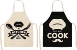Embhlitfe Kitchen Cooking Apron, 2PCS Black and White Funny Aprons with Minimalist Graphics, Adjustable Oil-Proof Protective Bib Aprons for Women & Men, Baking, BBQ