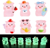 Embhlitfe Mini Resin Animals Glow in the Dark Rabbit, 6PCS Mini Resin Rabbit Figurines for Fairy Garden, Dollhouse, Home Ornaments, Car Dash Decor, DIY Crafts, Cake Topper, Party Favors (Pig)