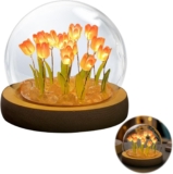 Embhlitfe Tulip Flower Lamp, 20 Blooms Tulip Night Light, rtificial Flower Lamp with Glass Dome & Wood Base, Cute Room Decor, Gift for Women, Mom, Girlfriend (Pink)