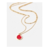 Emir Red Enamel Pendant Gold Tone Double Chain Necklace