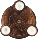 Enchanting Brown Wood Pentagram Tea Light Candle Holder – 2.5cm x 17.2cm (1 Pc) – Exquisite Decoration, Quality Craftmanship – Ideal for Spiritual Home Decor
