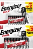 Energizer Max AA / AAA Batteries 6 2 Pack – Free C&C (Selected Locations)