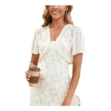 Enjyam Womens Crochet Lace Shrug Cardigan, Short Sleeve, Apricot XL