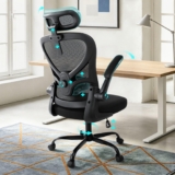 Ergonomic Mesh Office Chair, High Back Computer Desk Chair with Adjustable Lumbar Support & Headrest, Padded Flip-up Armrests, Comfortable Home Office Chair, Black