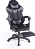 Ergonomic Recliner Office Chair with Footrest, Adjustable Backrest & Headrest, PU Leather Executive Desk Chair with Lumbar Support, Swivel Gaming Chair for Home Office (Grey)