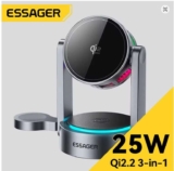 Essager Qi2.2 25W Magnetic Wireless Charger 3 in 1 Fast Charging Stand – With Code – Sold by Essager Official Store