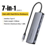 Essager USB C 7 in 1 Hub With M.2 SSD Hard Disk Enclosure PD100W USB3.2 10Gbps HDMI 4K60Hz w/code ESSAGER Direct Sales Store