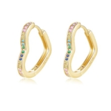 Estrellique Gold Colorful CZ Heart Shape Hoop Earrings