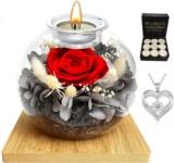 Eternal Rose Birthday Gifts for Women,Preserved Real Roses in Glass Dome with Scented Candle&Heart Necklace,Long-Lasting Eternal Flower,Valentine Forever Rose Gift for Mum Wife Sister Girlfriend (Red)