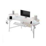 Eureka Ergonomic Gaming Desk with LED, Winged, Keyboard Tray, Shelves