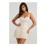 Evangeline Bow-Detail Lace-up Corset Mini Dress in Ivory