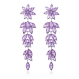 Ever Faith Rhinestone Flower Drop Earrings, Light Purple Silver-Tone