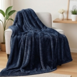 Exclusivo Mezcla Plush Fuzzy Fleece Throw Blanket 127×178 CM, Super Soft, Fluffy and Warm Blankets for Couch, Bed, All Season Use, Navy Blue