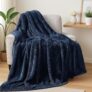 Exclusivo Mezcla Plush Fuzzy Fleece Throw Blanket 127×178 CM, Super Soft, Fluffy and Warm Blankets for Couch, Bed, All Season Use, Navy Blue