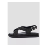 Extra Wide Raffia Footbed Sandal – Black