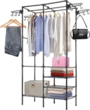 FERNVALEMetal Clothes Rail, 174H x 86D x 44W cm – Heavy Duty Portable Garment Rack with Shoe Shelf Freestanding Wardrobe for Bedroom/Hallway Industrial Clothes Hanging Rail (Black)