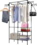 FERNVALEMetal Clothes Rail, 174H x 86D x 44W cm – Heavy Duty Portable Garment Rack with Shoe Shelf Freestanding Wardrobe for Bedroom/Hallway Industrial Clothes Hanging Rail (Black)
