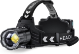FINICO Rechargeable LED Head Torch 180000 High Lumens,95 Hours Long Lasting Head Light with Zoomable & IPX7 Waterproof & 12 Modes & 125 Adjustable, Powerful Headlamp for Outdoor, Camping, Hardhat