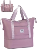 FIORETTO Womens Expandable Gym Tote Bag Duffle Bag with Wet Pocket, Travel Bag Weekend Overnight Bags with Double Shoulder Strap, Water-resistant Carry On Bag Hospital Holdalls for Women Pink