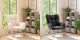 FLEXISPOT Rocking Chair & Recliner with High Backrest & Armrests ( Teddy Fabric / White or Black / Wooden Skids / Prime ) FLEXISPOTUK