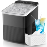 FOHERE Ice Maker Machine Countertop, 14KG Ice Cube Maker with Self-Cleaning Function, 9 Cubes in 5 Mins, 2 Bullet Ice Sizes, Portable Ice Machine with Ice Scoop & Basket (Black)