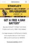 FREE Stanley 4AH battery when you buy any v20 Fatmax tool